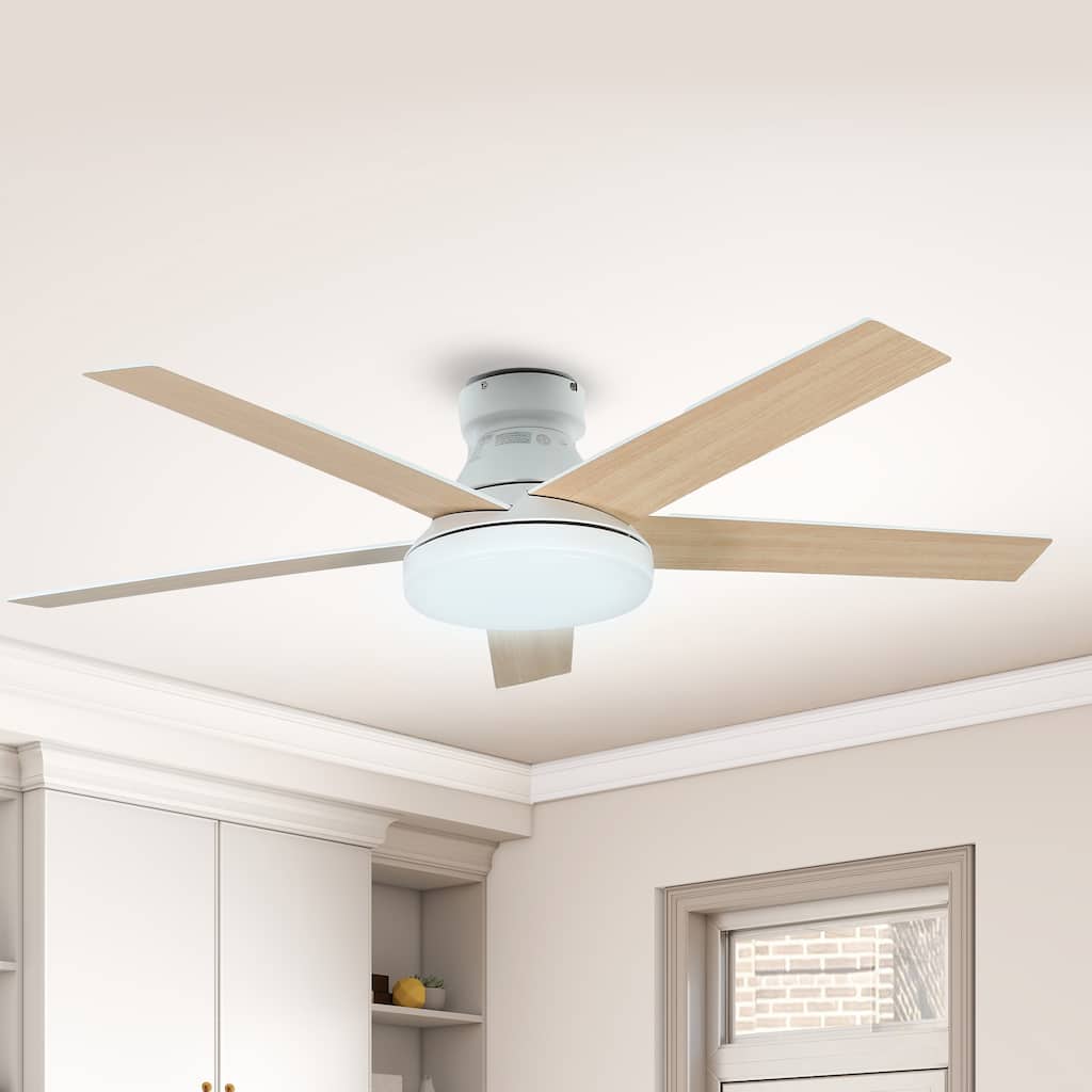Moasis 52 Inch Flush Mount Ceiling Fan with Light and Remote Control