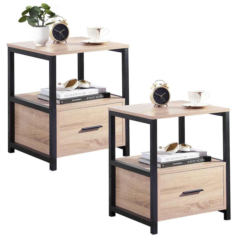 Javlergo (Set of 2) 1-Drawer Nightstand, Modern Square End Side Table for Bedroom, Living Room