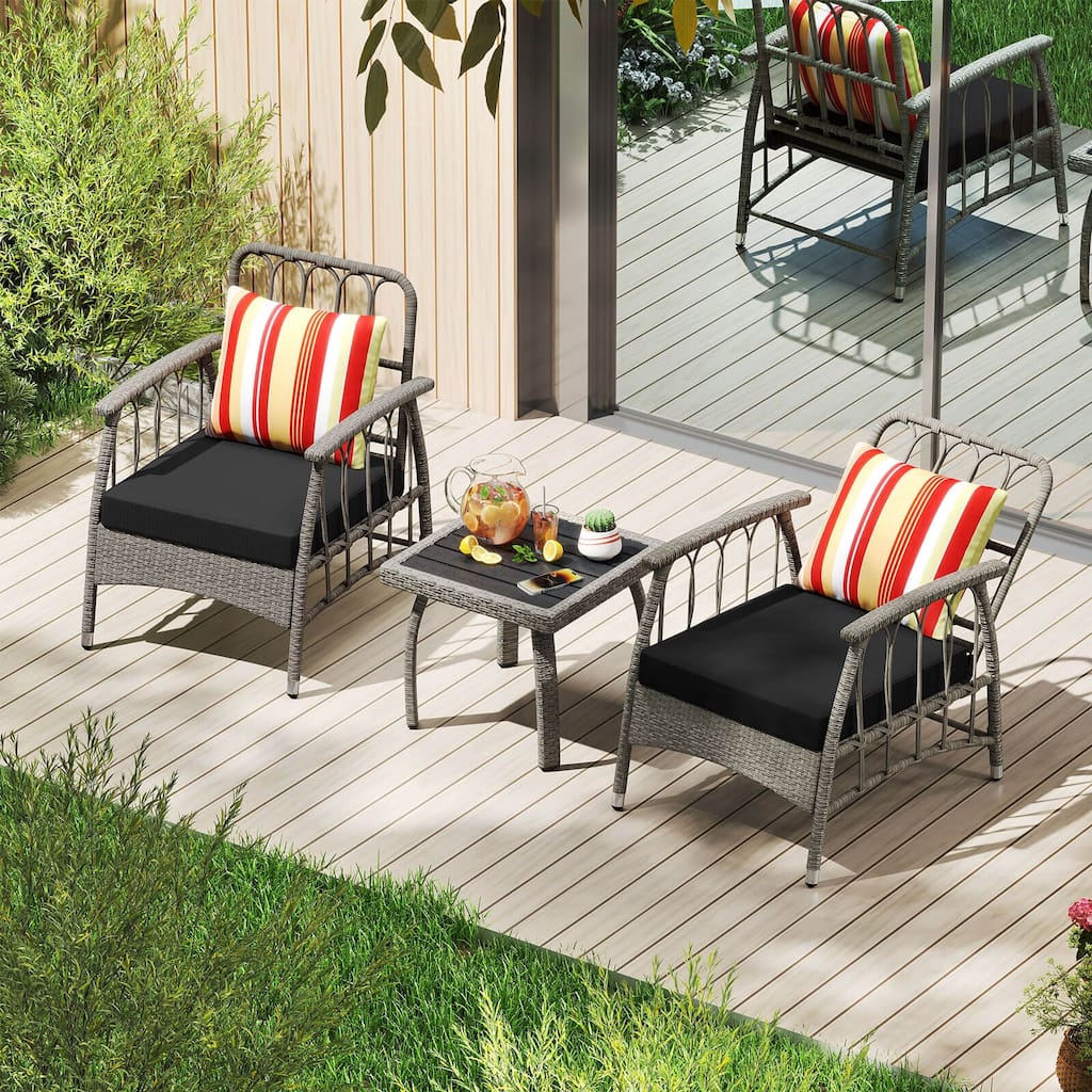 Costway 3 PCS Patio PE Wicker Furniture Set with 5-Level Adjustable - See Details