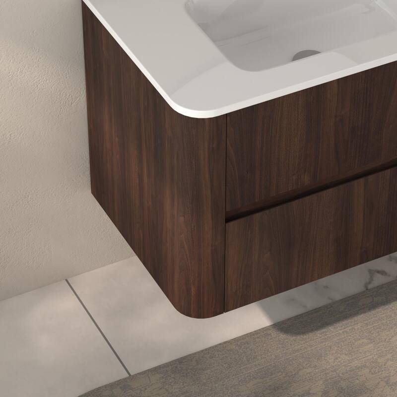 30" Wall Mounted Bathroom Vanity With Sink Floating Vanity Two Drawers Cabinet With Ceramic Integrated Sink