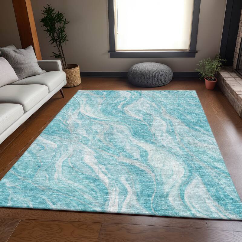 Premium Washable Super Soft Abstract Contemporary Mayfield Rug - Teal - 8' x 10' - Rectangle