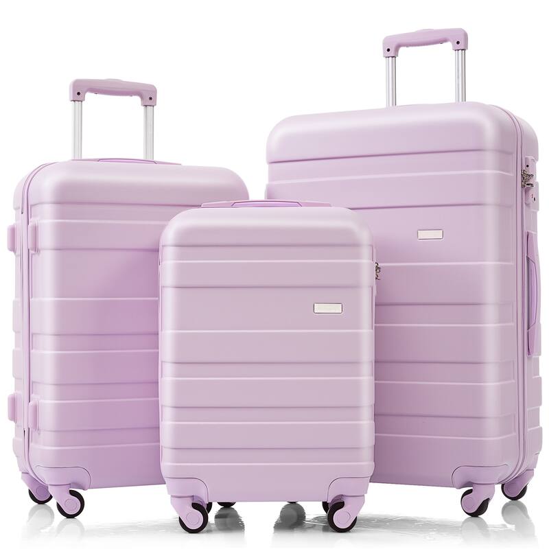 New Model ABS Hardshell 3 Piece Luggage Sets, Lightweight Durable Suitcase with Spinner Wheels and TSA Lock, for Travel - Purple