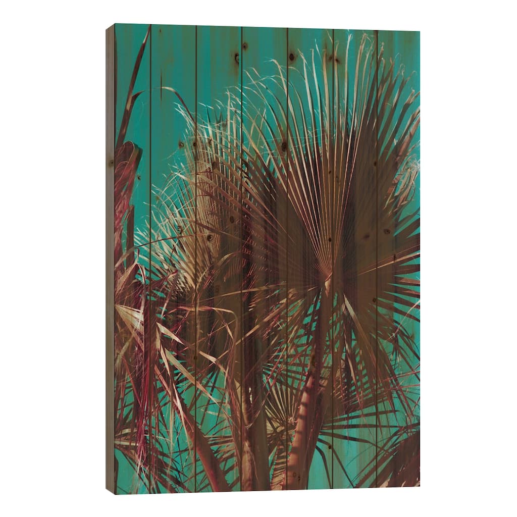 Palms V Print On Wood by Sebastian Hilgetag - Multi-Color