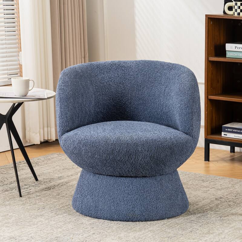 Set of1 Boucle Upholstered Modern Style Swivel Accent Chair - Blue
