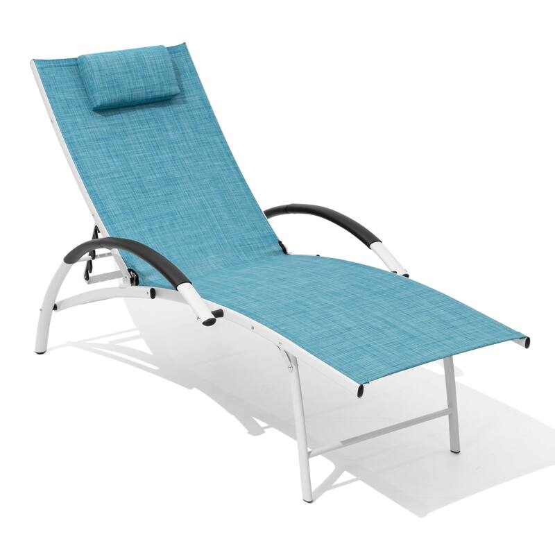 Crestlive Products Outdoor Adjustable Reclining Chaise Lounge Chair with Armrest