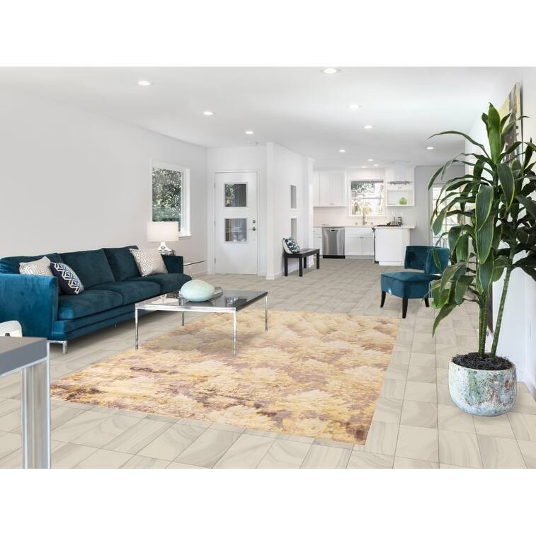 Yellow Abstract Oriental Area Rug Hand-Knotted Wool Carpet - 5'11"x 9'0"