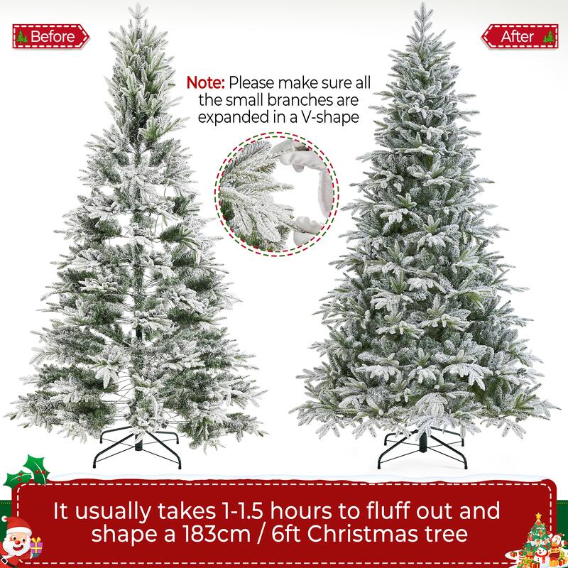 Yaheetech 4.5FT/6FT/7.5FT Pre-lit Snow Flocked Christmas Tree with 200 Multicolored LED Lights