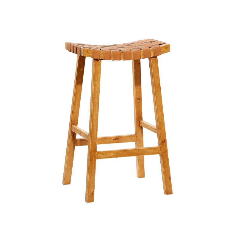 Brown Wood Handmade Woven Seat Bar Stool