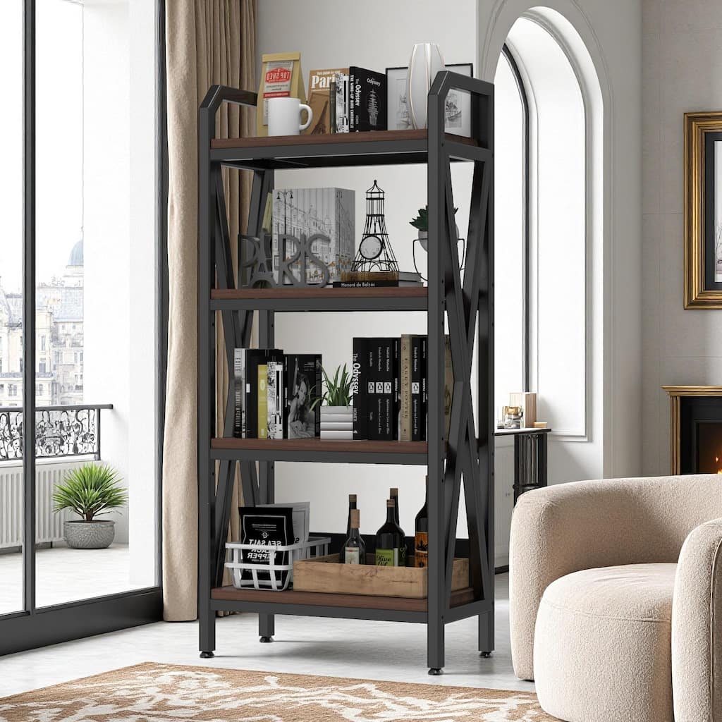56.30" Bakers Rack 4-Level Storage Shelves Mental and Wooden Kitchen Shelves, Kitchen Organizers and Storage