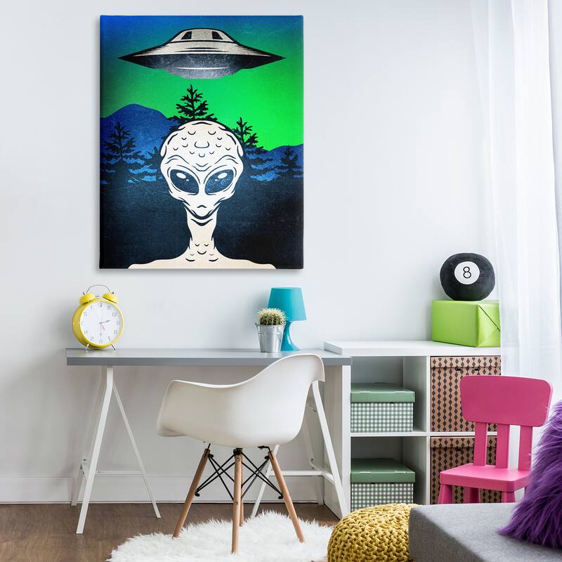 Stupell Alien and UFO Scene Canvas Wall Art Design By Kim Allen