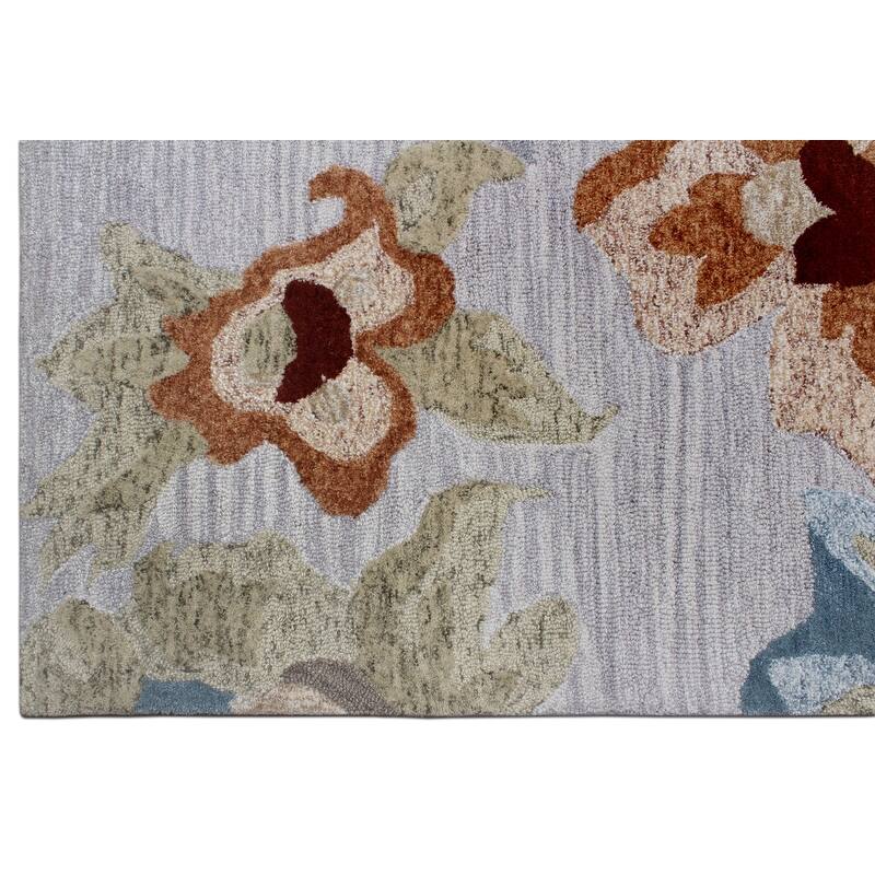 Handmade Emeralda Collection Gray/Rust/Blue Wool and Viscose Area Rug