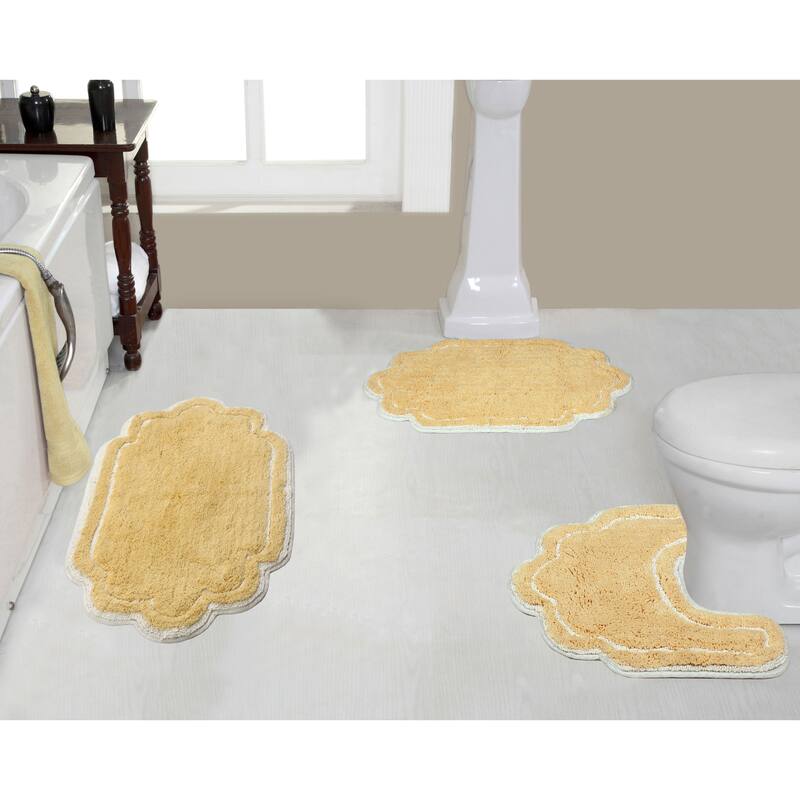 Allure Collection 100% Cotton Non-Slip Bathroom Rug Set, 3 Piece Machine Washable- Bathroom Rug, Bath Rug, U Shaped Contour