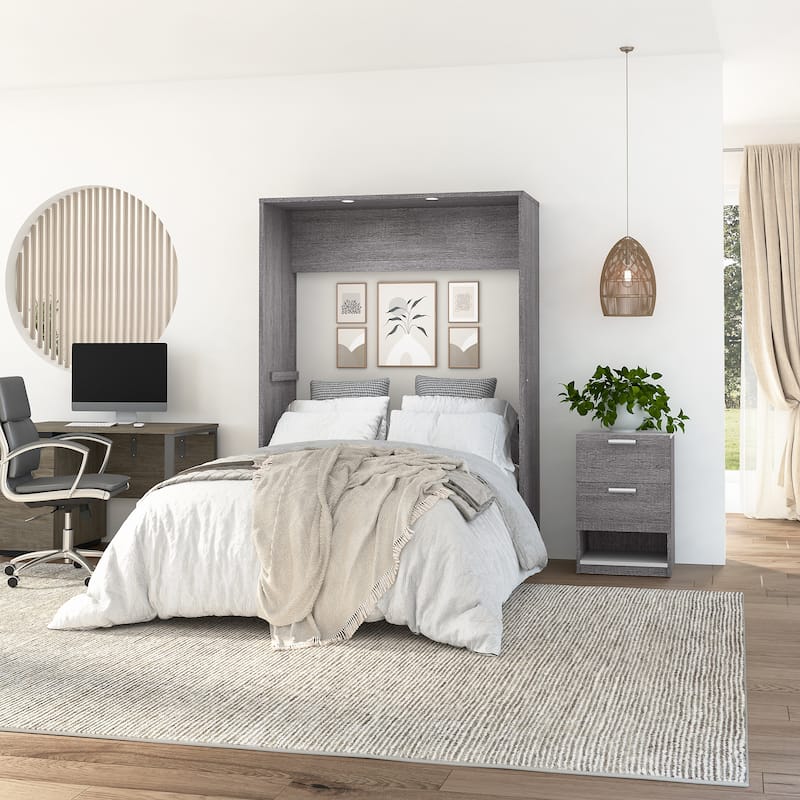 Cielo 60W Full Murphy Bed by Bestar - Bark Grey & White