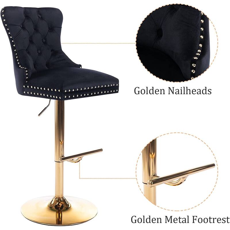 Swivel Bar Stools Chair Set of 2 Modern Adjustable Counter Height Bar Stools, Velvet Upholstered Stool with Tufted High Back