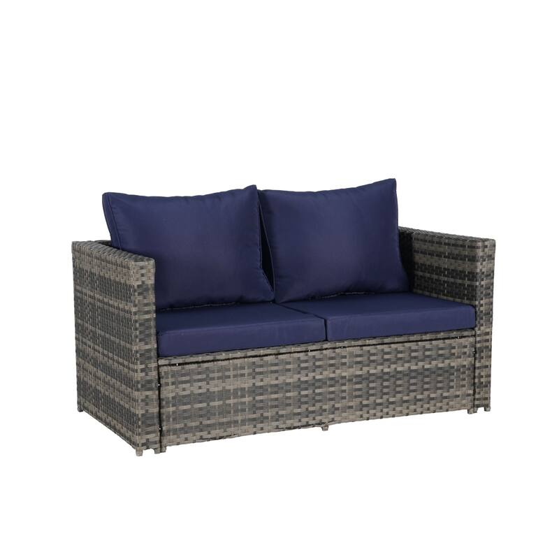 6-Piece Outdoor Wicker Conversation Sofa Set with Coffee Table, Ottoman
