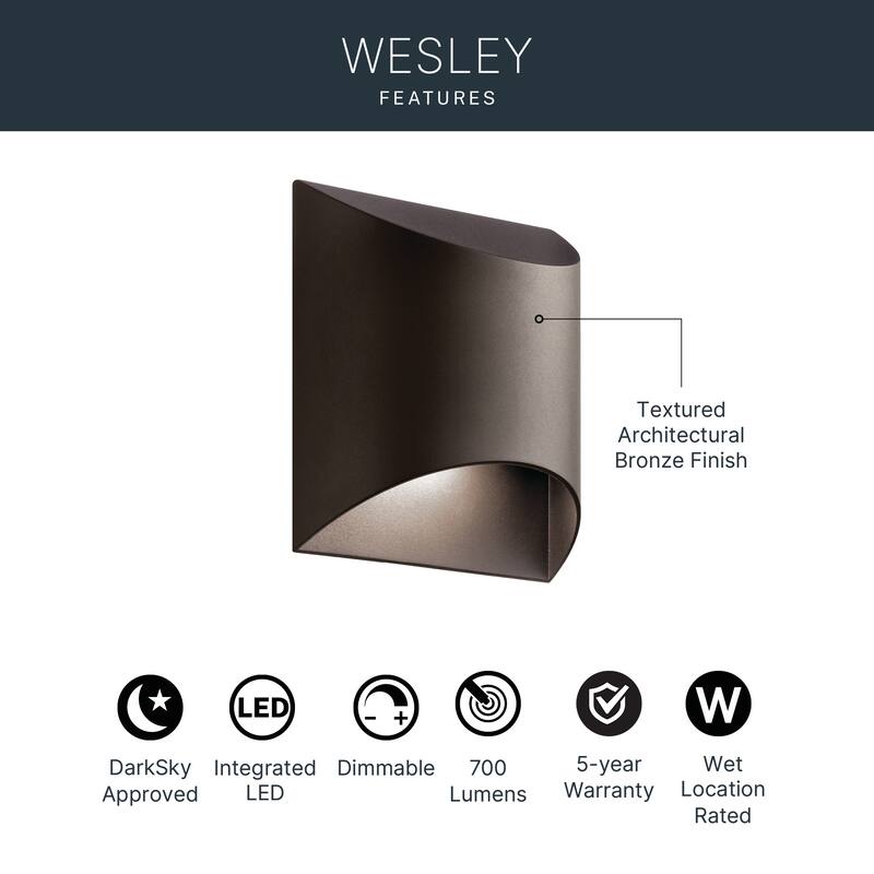 Kichler Lighting Wesley Collection 1-light Textured Architectural Bronze LED Outdoor Wall Sconce