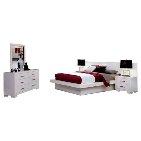 Bedroom Set with Bed, Nightstand, Dresser and Mirror in White