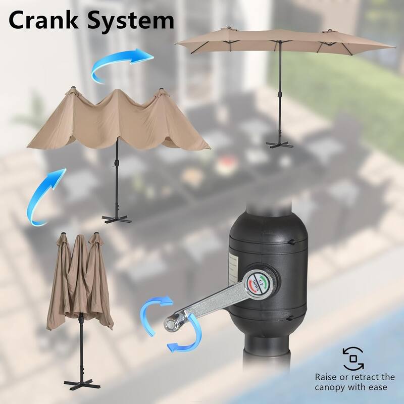 Kullavik 8 Pieces Outdoor Dining Set with 6 Swivel Chairs, X-Leg Table and Double-Sided Umbrella