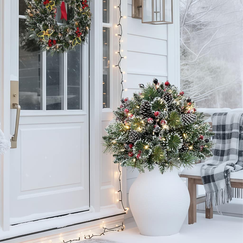 Puleo International 26" Battery-Operated Pre-Lit Urn Filler with 75 Warm White LED Lights with Timer - Green