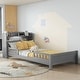 preview thumbnail 24 of 49, Pine Wood Platform Bed with Bookcase Headboard Built-in Motion Sensor Light, Convertible Guardrails, Storage Bed for Kids