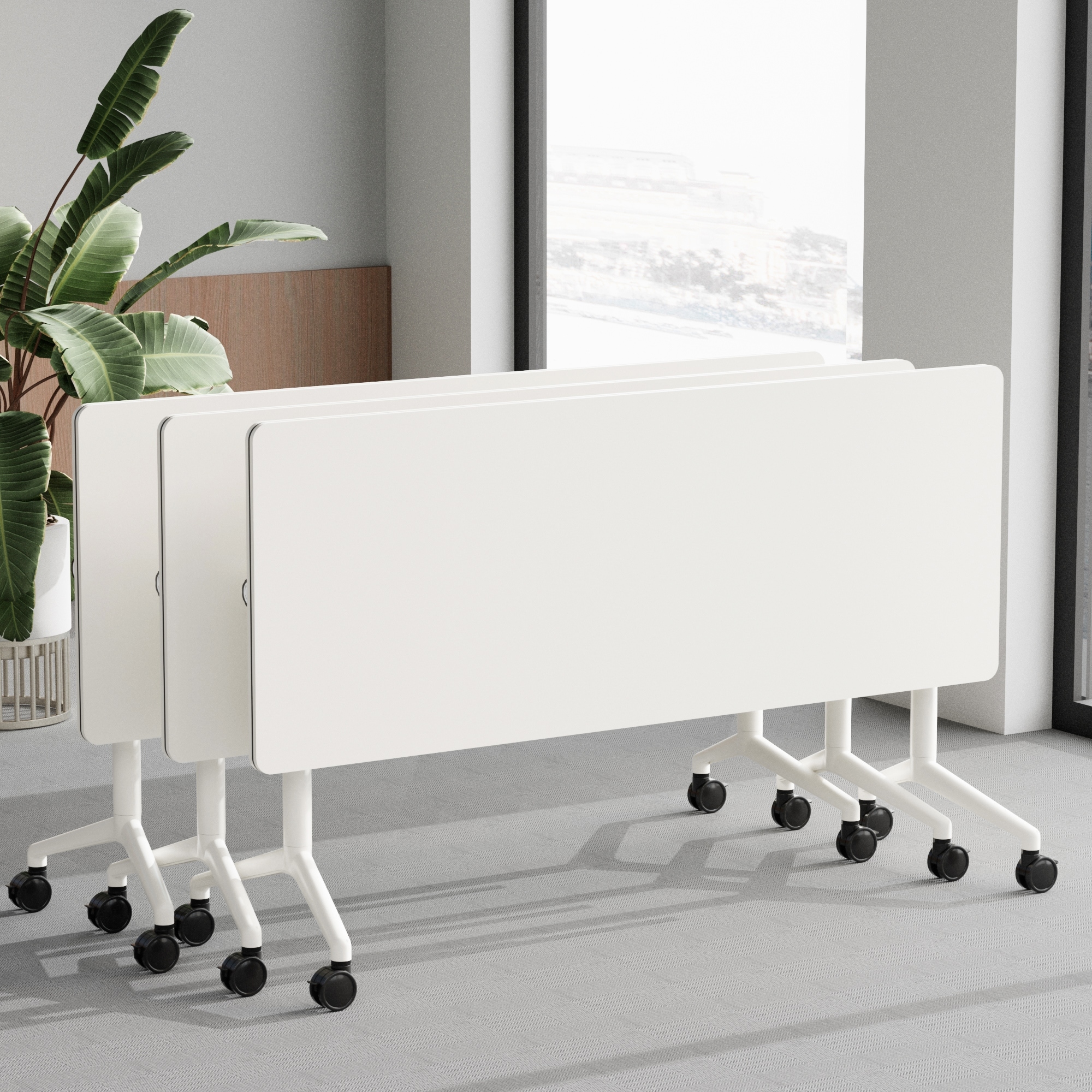 Effortless Folding Conference Table with Locking Wheels Space-Saving