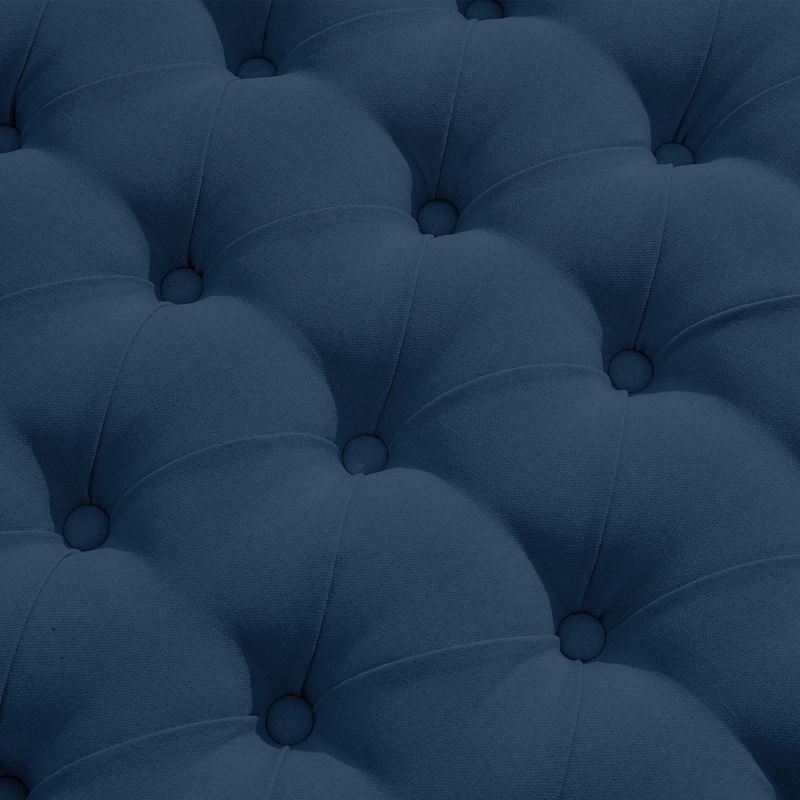 Linen & Rattan Round Storage Ottoman, Button-tufted Upholstery