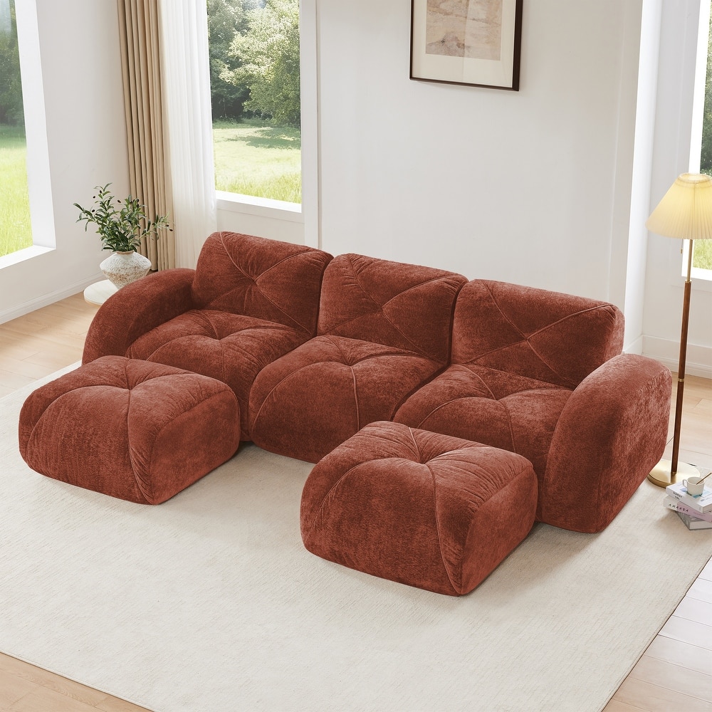 U-shaped Boneless Sofa, Tufted Design, 32D High Density Sponge, Bottom Anti-Slip Design, No Assembly Required Bottom