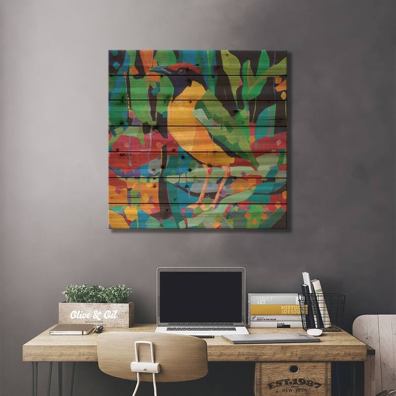 Noisy Pitta Print On Wood by Melissa Read-Devine - Multi-Color