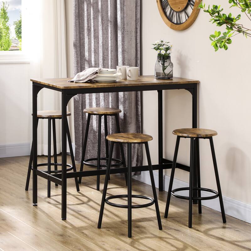 5-Piece Dining Table and Stools Set MDF Top Metal Frame Space-Saving Kitchen Furniture - 43.25" W x 19.75" D x 35.25" H