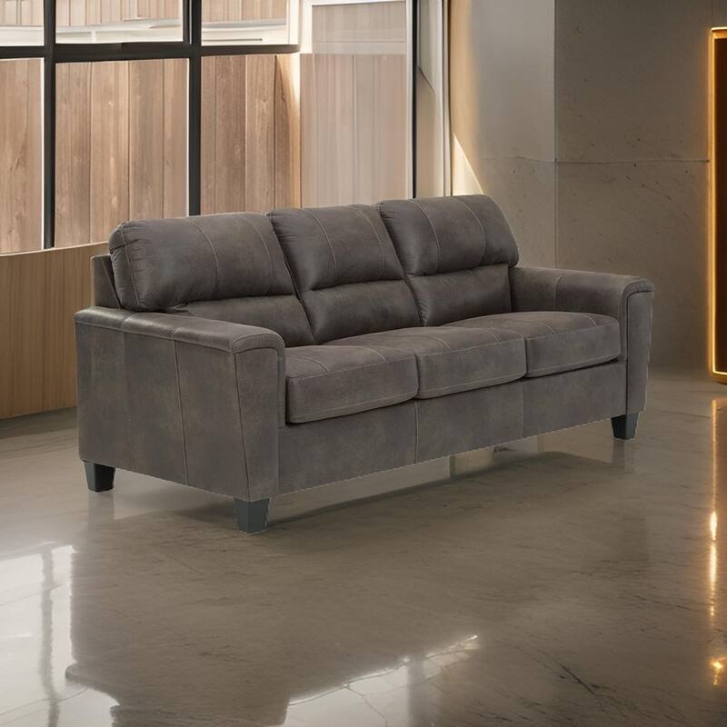Nav 89 Inch Queen Sofa Sleeper with Plush Cushions, Taupe Faux Leather