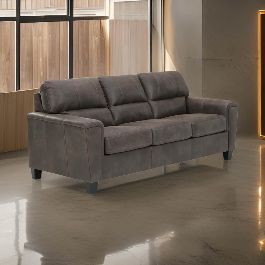 Nav 89 Inch Queen Sofa Sleeper with Plush Cushions, Taupe Faux Leather