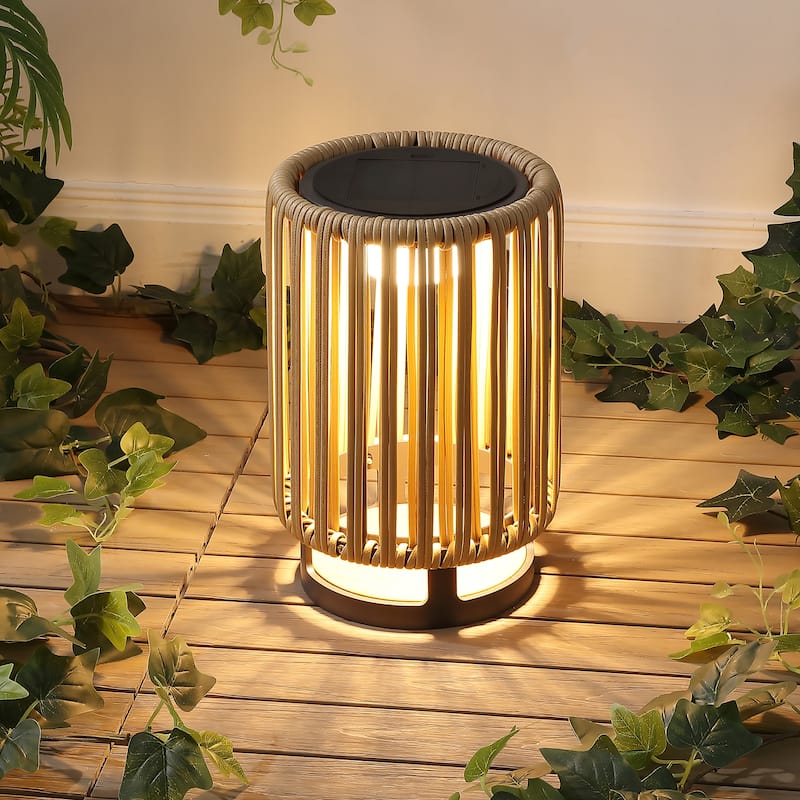 Modern Faux Indoor/Outdoor LED Solar Powered Lantern, By JONATHAN Y - Natural - 13.00