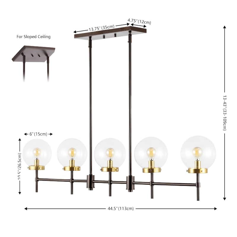 SAFAVIEH Lighting Alisee 45" Modern & Contemporary Pendant (5-Bulb) - 45" W x 6" D x 43" H - Oil Rub Bronze - 45Wx6Dx43H
