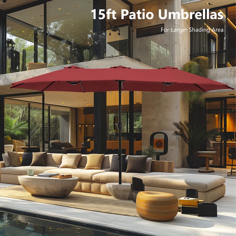 MAISON ARTS 15ft Double-Sided Patio Extra Large Twin Umbrella with Base Included