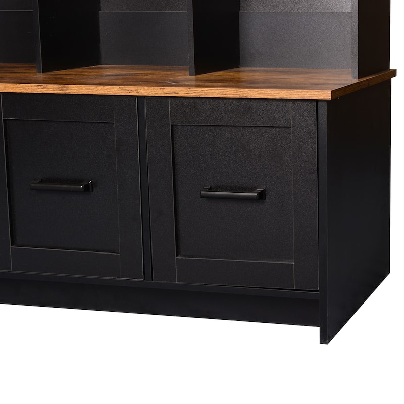 Modern Hall Tree with Entryway Bench, 3 Shelves and Drawers, 40.2" Wide Hall Tree with Storage Bench
