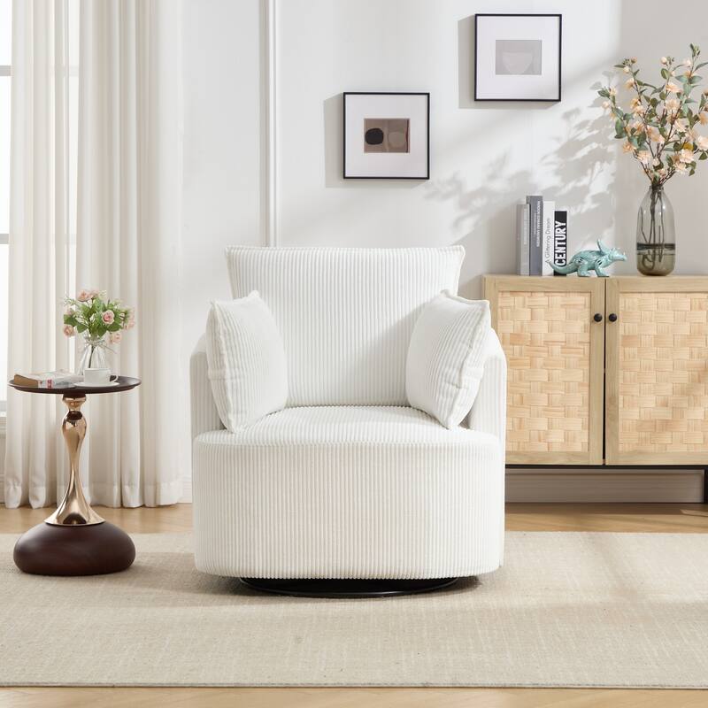 GDFStudio - Thaddeus Swivel Chair in Solid Wood Frame with 360° Metal Base.