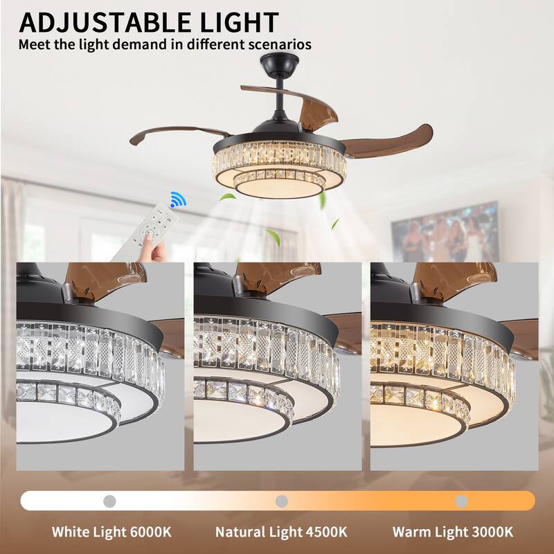 42" 48'' Smart Retractable White Ceiling Fan Light with Remote and APP Control