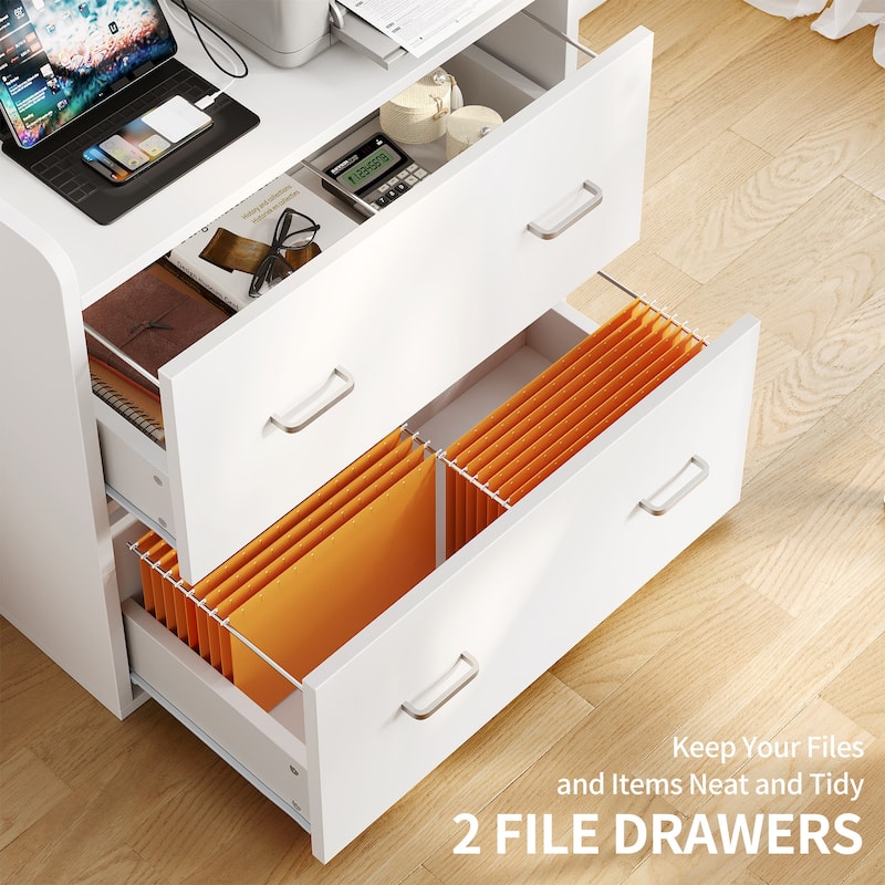 Morin Lateral Filing Cabinet with Charging Station Fits A4 Letter Legal Files White