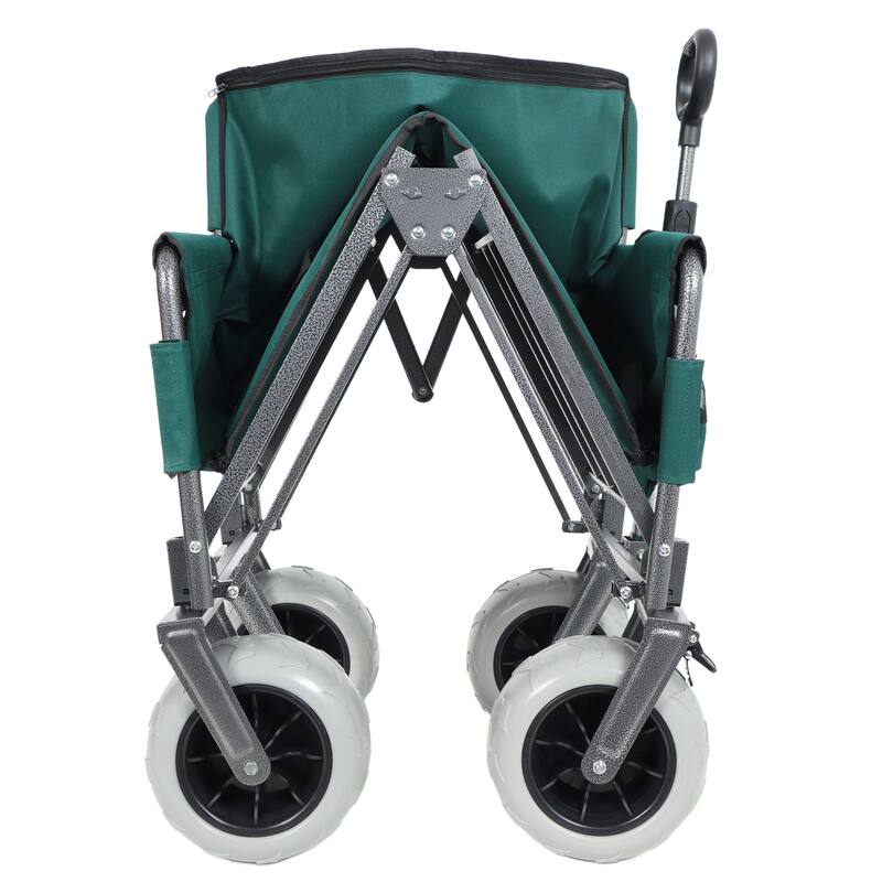 3-in-1 Folding Wagon with Bench Seat - 500lbs Capacity, 9"x4" Beach Tires for Camping & Beach, green