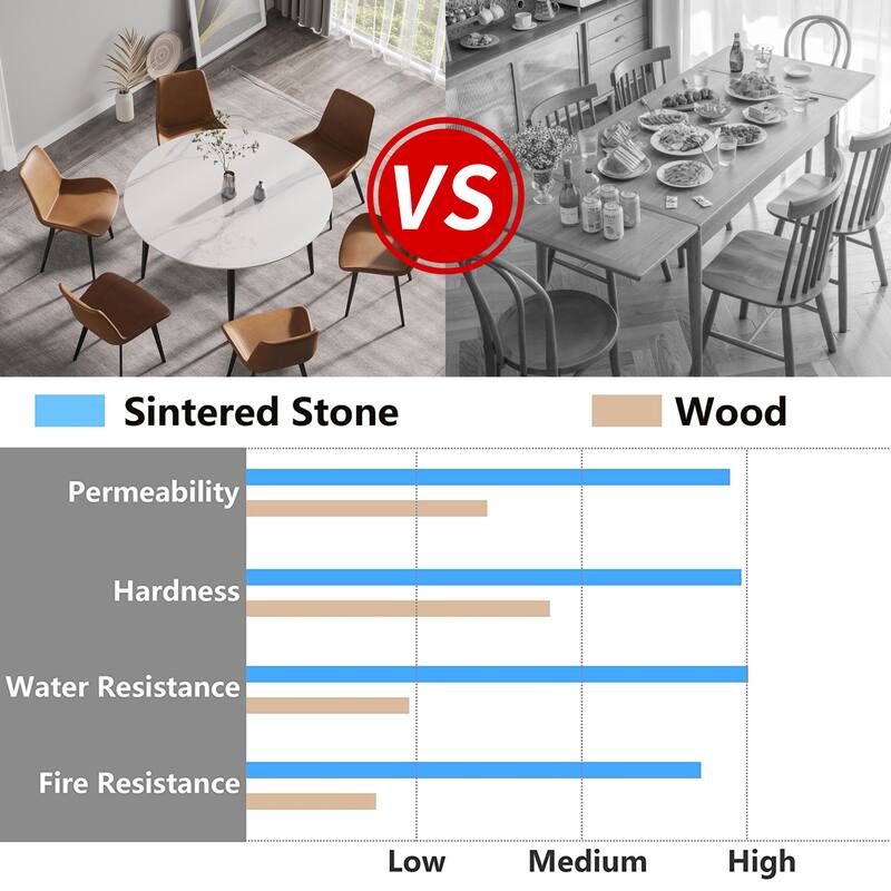 53.15"Modern man-made stone round black metal dining table-position for 6 people