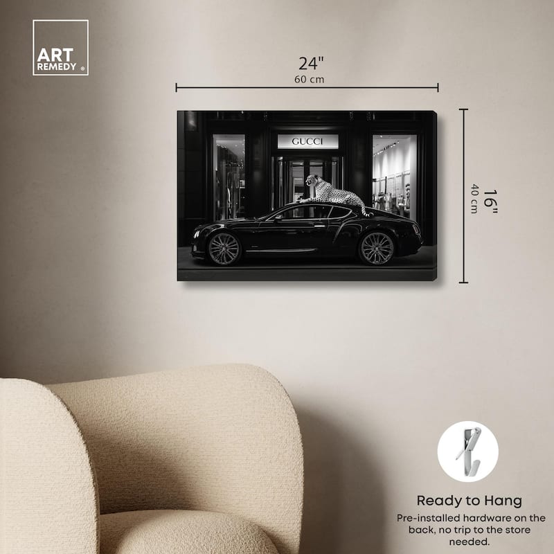 Cheetah and Sports Car Store Canvas by Art Remedy, Gallery Wrapped