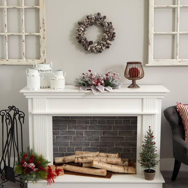 17" Snowy Magnolia Berry Artificial Arrangement Christmas Candelabrum