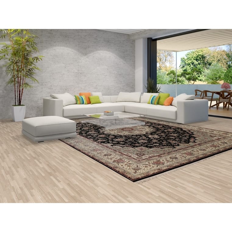 Black Aubusson Chinese Vintage Large Rug Hand-Knotted Wool Carpet - 10'3" x 14'1"