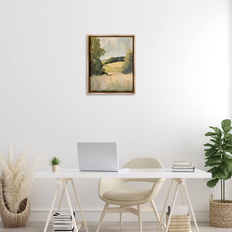Stupell Painterly Green Valley View Framed Floater Canvas Wall Art Design By Petal Prints Design