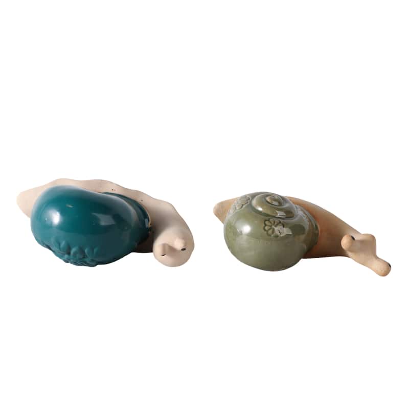 Decorative Porcelain Ceramic Flower Snail Garden Statuary (Set of 2)