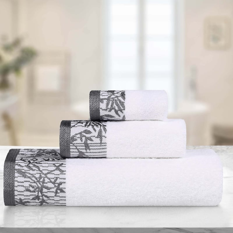 Superior Wisteria Cotton Floral Jacquard 3 Piece Bathroom Towel Set