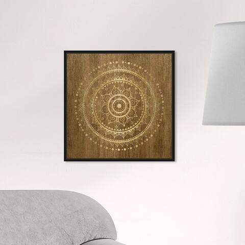 Oliver Gal Abstract Wall Art Framed Canvas Prints 'Mandala Foil and Natural Wood' Patterns - Brown, Gold