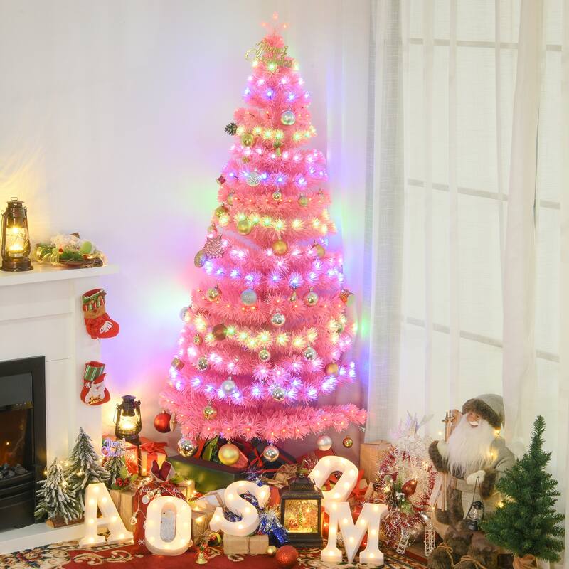 HOMCOM 6 ft. Prelit Artificial Christmas Tree with Stand, Colored Christmas Tree