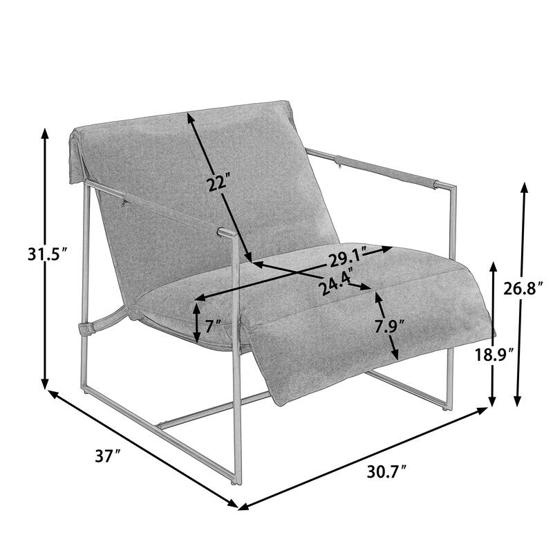 Mid-century Metal Sling Upholstered Armchair with Lengthen Upholstered