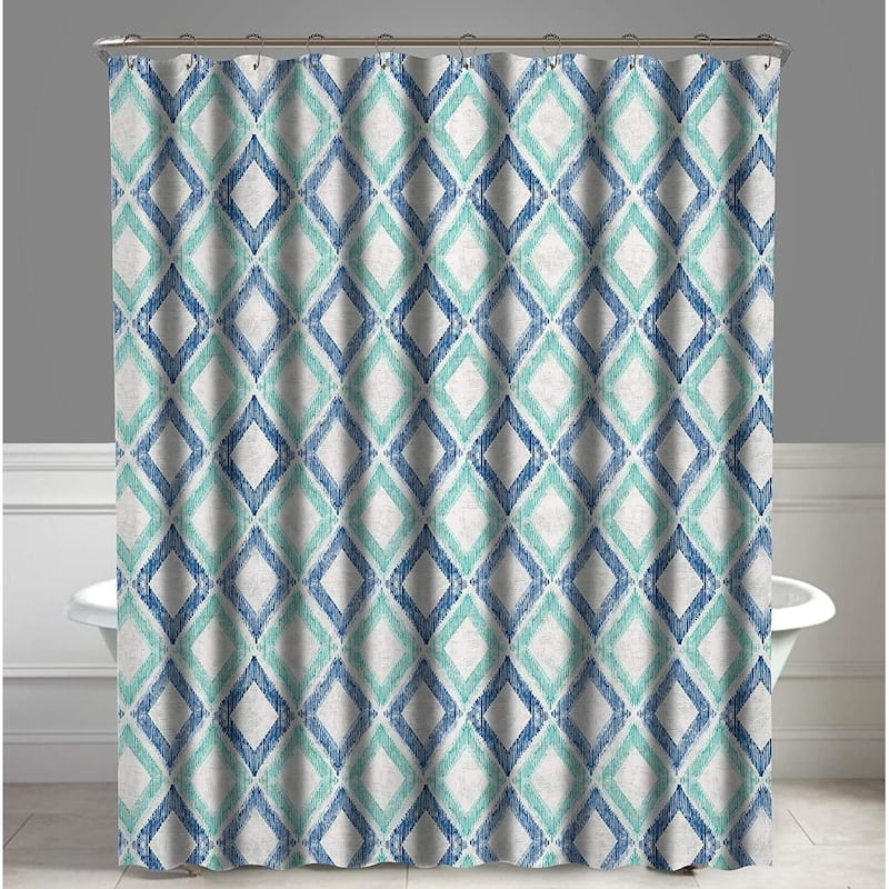 A1HC Water Repellent Printed Organic Cotton Shower Curtain 72"X72" - Green/Blue
